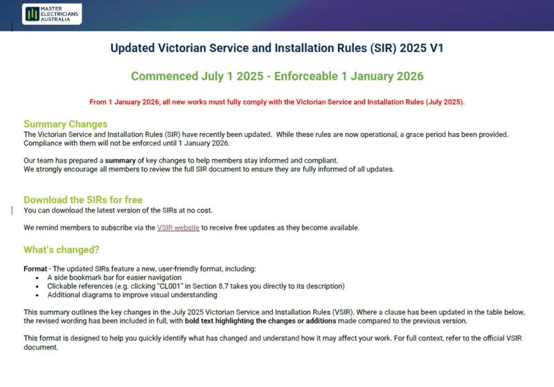 Victorian Electrical Distributors - VISR Updates